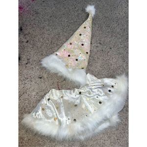 White Victorias Secret Gisele Santa Baby Sequin Iridescent Skirt Hat Set